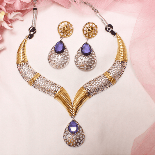 DUAL - TONE CUTWORK NECKLACE SET - PURPLE