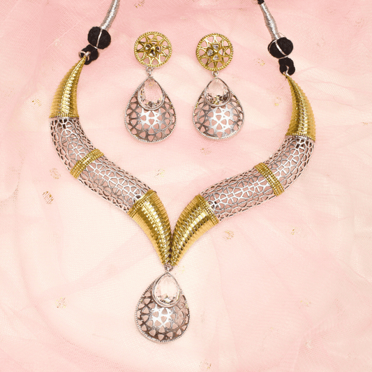 DUAL - TONE CUTWORK NECKLACE SET - TRANSPARENT
