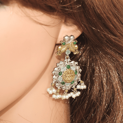 DUAL - TONE LAXMI PENDANT SET - MINT & GREEN