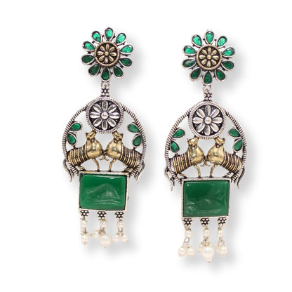DUAL - TONE NANDI EARRINGS - GREEN