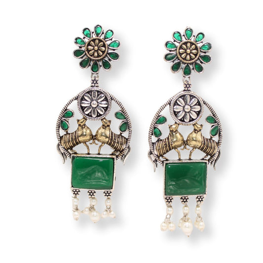 DUAL - TONE NANDI EARRINGS - GREEN