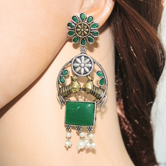 DUAL - TONE NANDI EARRINGS - GREEN