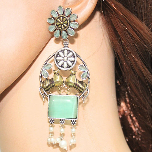 DUAL - TONE NANDI EARRINGS - MINT