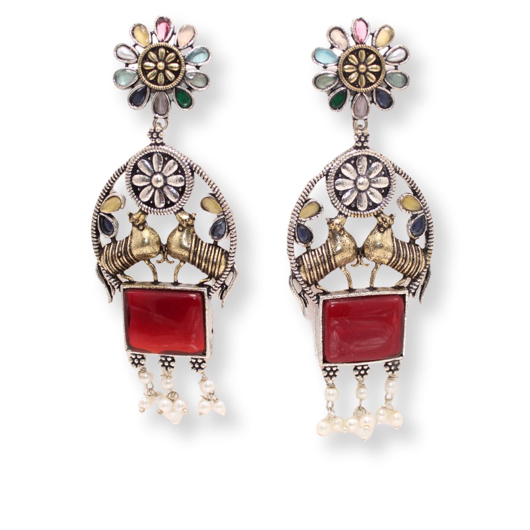 DUAL - TONE NANDI EARRINGS - RED