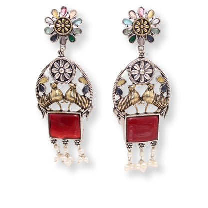 DUAL - TONE NANDI EARRINGS - RED
