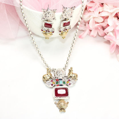 DUAL - TONE NANDI PENDANT SET - RED