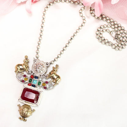 DUAL - TONE NANDI PENDANT SET - RED