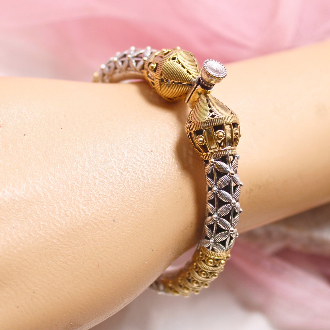 Dual Tone Oxidised Openable Kada with Antique Rajasthani Design
