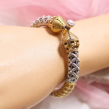 Dual Tone Oxidised Openable Kada with Antique Rajasthani Design