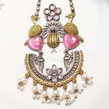 Dual Tone Peacock Pendant Set – Baby Pink