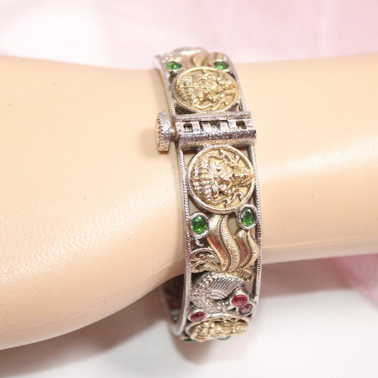 DUAL-TONE ROUND LAXMI MOR KADA-MAROON & GREEN