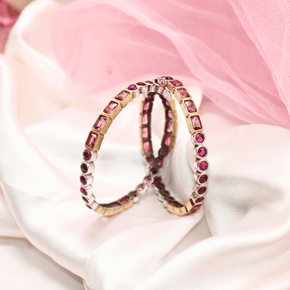 DUAL - TONE ROUND & SQUARE STONE BANGLES - SET OF 2 - ruby