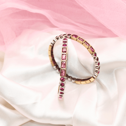DUAL - TONE ROUND & SQUARE STONE BANGLES - SET OF 2 - ruby