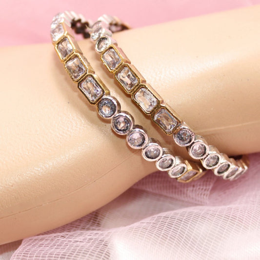 DUAL-TONE ROUND & SQUARE STONE BANGLES-transparent