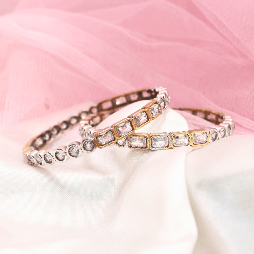 DUAL-TONE ROUND & SQUARE STONE BANGLES-transparent – Navraee By Jaipur ...