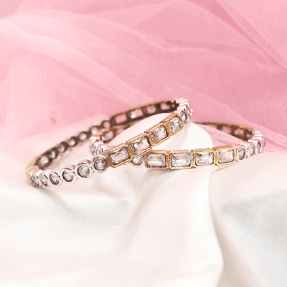 DUAL - TONE ROUND & SQUARE STONE BANGLES - transparent