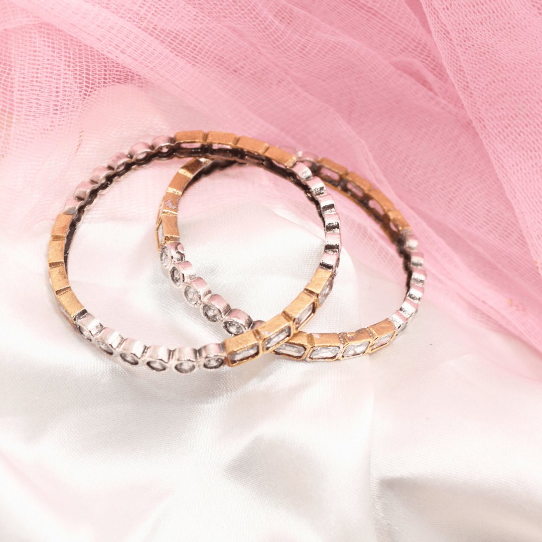 DUAL-TONE ROUND & SQUARE STONE BANGLES-transparent