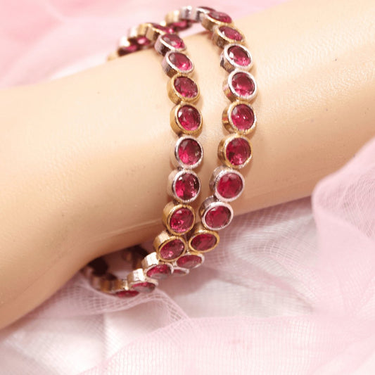DUAL-TONE ROUND STONE BANGLES- SET OF 2-ruby