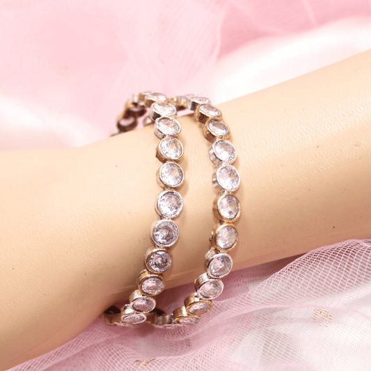 DUAL-TONE ROUND STONE BANGLES- SET OF 2-transparent