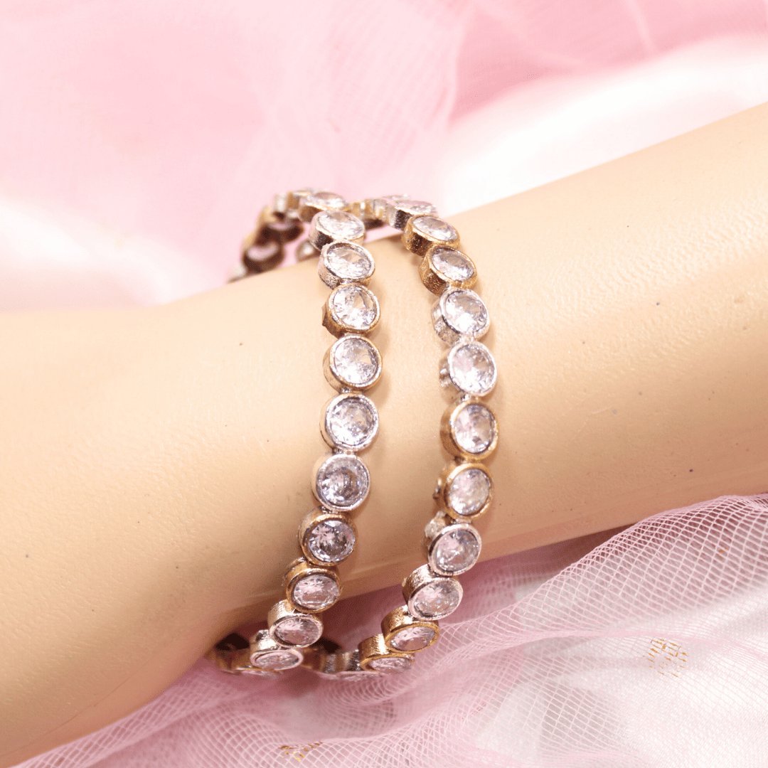 DUAL-TONE ROUND STONE BANGLES- SET OF 2-transparent