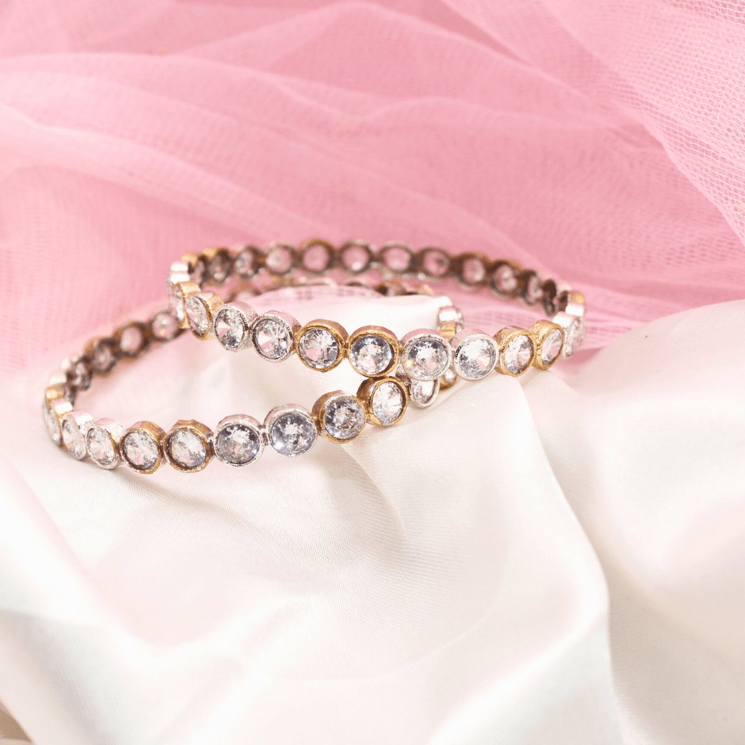 DUAL-TONE ROUND STONE BANGLES- SET OF 2-transparent