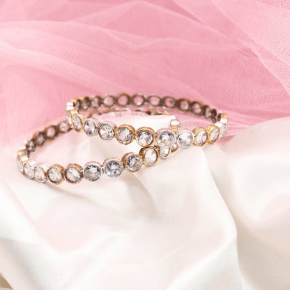 DUAL-TONE ROUND STONE BANGLES- SET OF 2-transparent
