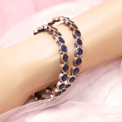 DUAL - TONE ROUND STONE BANGLES - SET OF 2 - blue