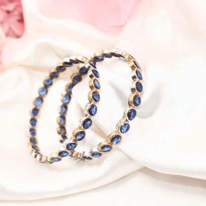 DUAL - TONE ROUND STONE BANGLES - SET OF 2 - blue