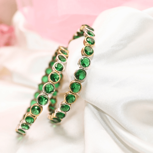 DUAL - TONE ROUND STONE BANGLES - SET OF 2 - green