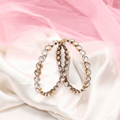 DUAL - TONE ROUND STONE BANGLES - SET OF 2 - transparent