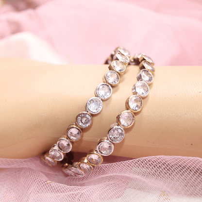 DUAL - TONE ROUND STONE BANGLES - SET OF 2 - transparent