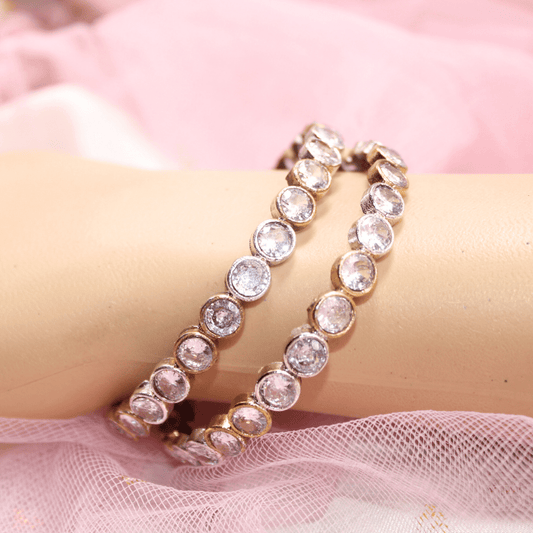 DUAL - TONE ROUND STONE BANGLES - SET OF 2 - transparent
