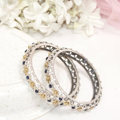 DUAL - TONE TRIKON JAALI RAJPUTANA BANGLE PAIR - SET OF 2 BANGLES - BLUE
