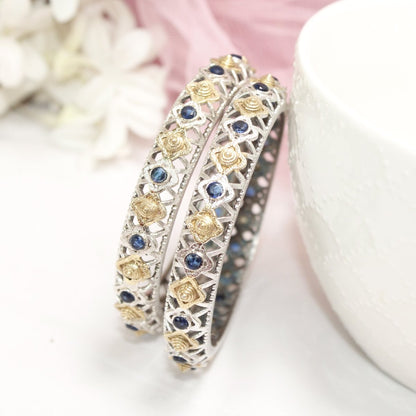 DUAL - TONE TRIKON JAALI RAJPUTANA BANGLE PAIR - SET OF 2 BANGLES - BLUE