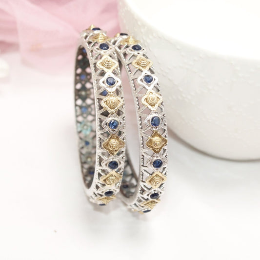 DUAL - TONE TRIKON JAALI RAJPUTANA BANGLE PAIR - SET OF 2 BANGLES - BLUE