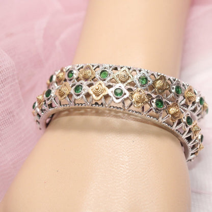 DUAL-TONE TRIKON JAALI RAJPUTANA BANGLE PAIR-SET OF 2 BANGLES-GREEN