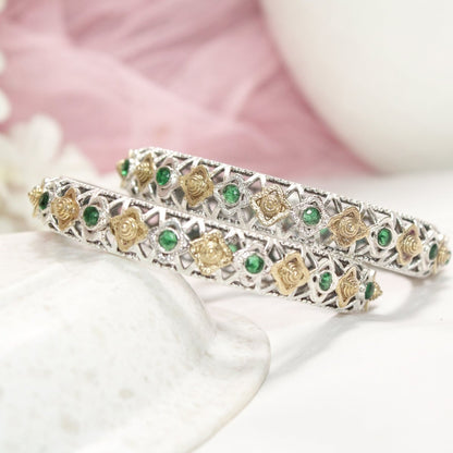 DUAL - TONE TRIKON JAALI RAJPUTANA BANGLE PAIR - SET OF 2 BANGLES - GREEN