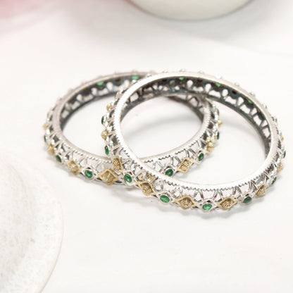 DUAL - TONE TRIKON JAALI RAJPUTANA BANGLE PAIR - SET OF 2 BANGLES - GREEN
