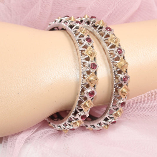 DUAL-TONE TRIKON JAALI RAJPUTANA BANGLE PAIR-SET OF 2 BANGLES-RED