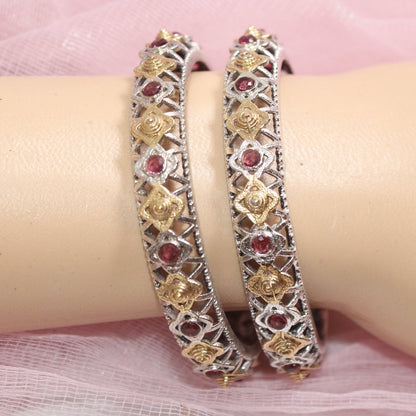 DUAL - TONE TRIKON JAALI RAJPUTANA BANGLE PAIR - SET OF 2 BANGLES - RED