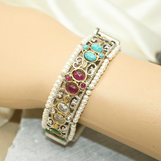 DUAL - TONE WITH PEARL LADI KADA - NAVRATAN
