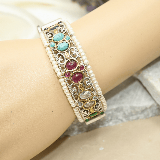 DUAL - TONE WITH PEARL LADI KADA - NAVRATAN
