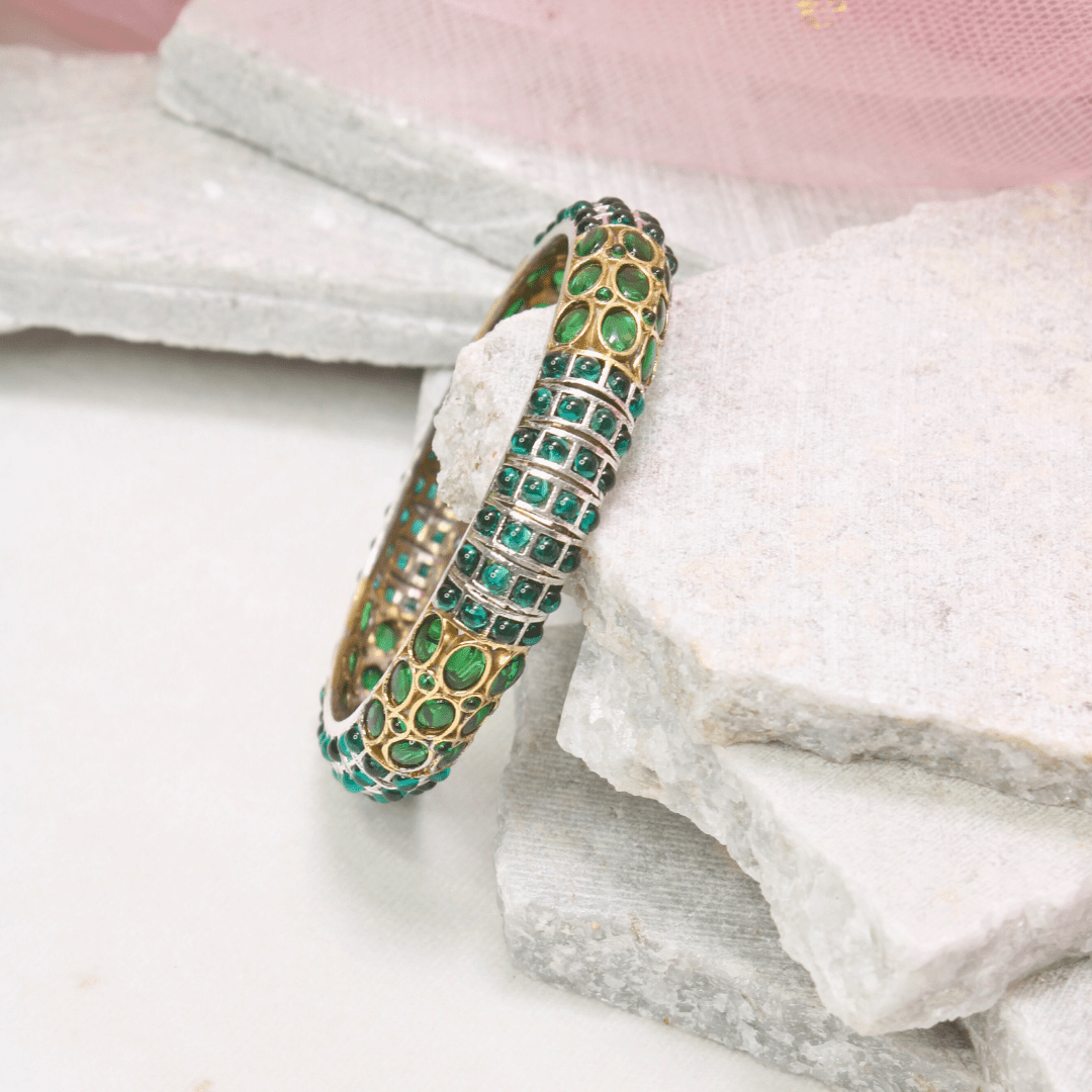 EMARALD NAGINA BANGLES - DUAL - TONE FINISH - SET OF 2