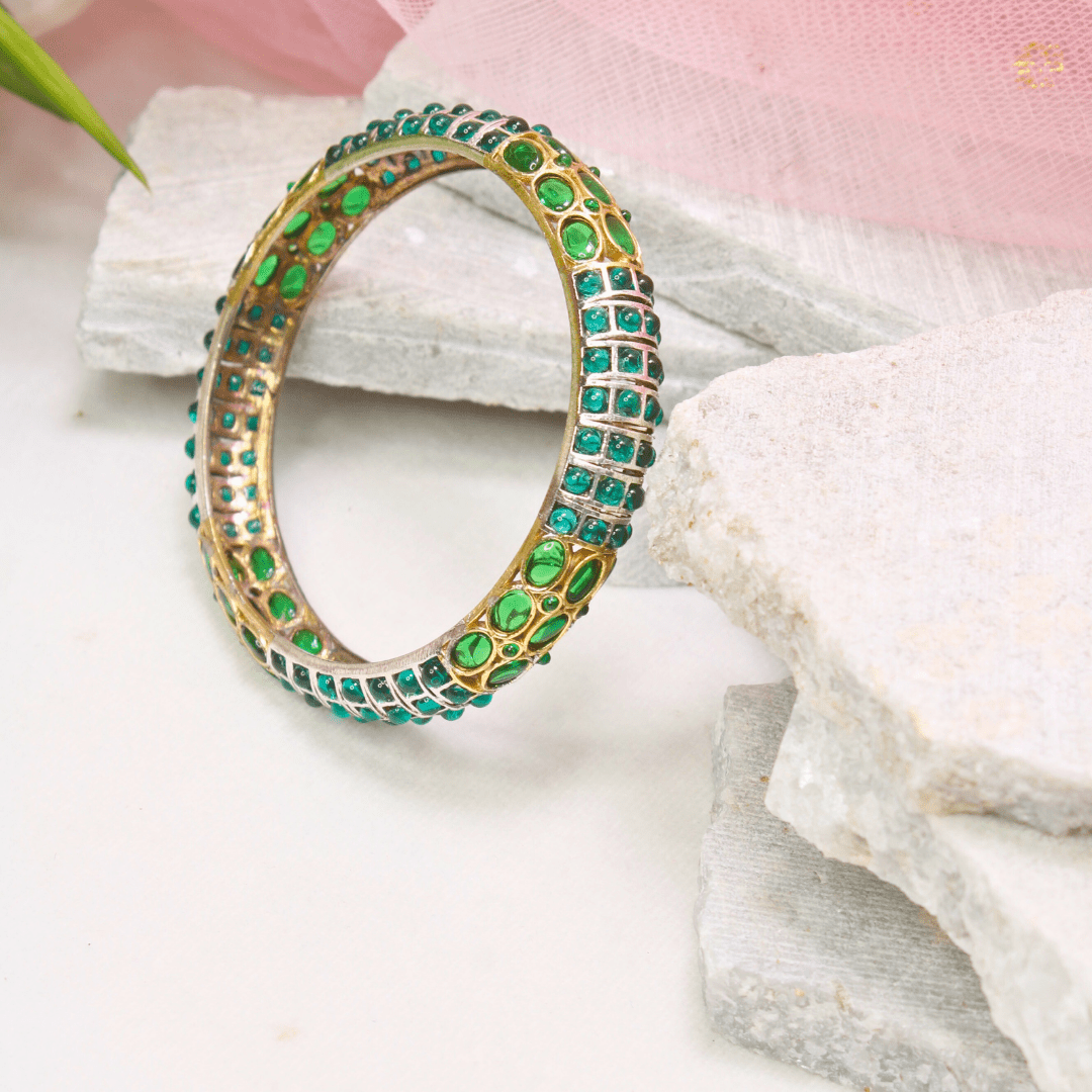 EMARALD NAGINA BANGLES - DUAL - TONE FINISH - SET OF 2