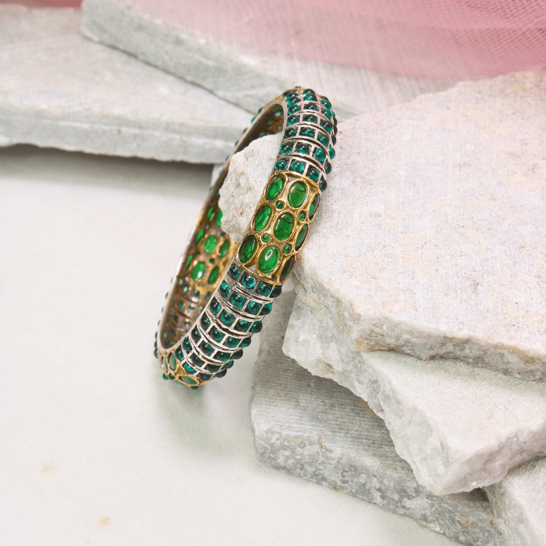EMARALD NAGINA BANGLES - DUAL - TONE FINISH - SET OF 2