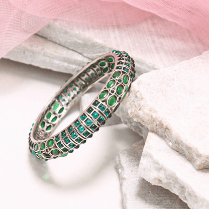 EMARALD NAGINA BANGLES - SILVER FINISH - SET OF 2