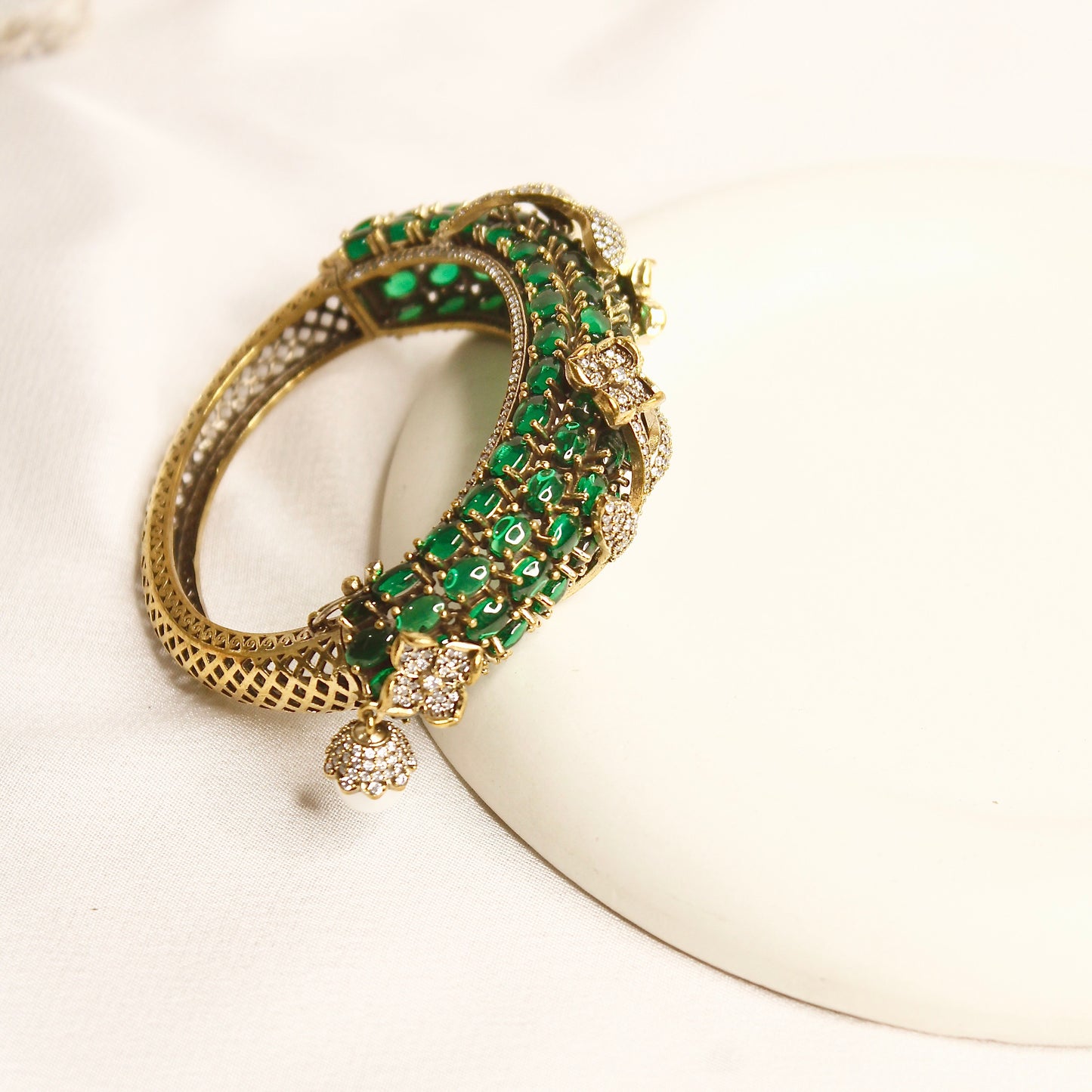 Emerald Green Beaded Leaf Motif Layered Kada – product view 2