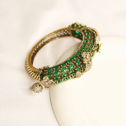 Emerald Green Beaded Leaf Motif Layered Kada – product view 3