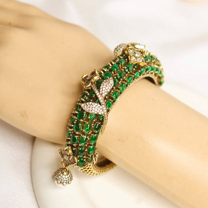 Emerald Green Beaded Leaf Motif Layered Kada – product view 4