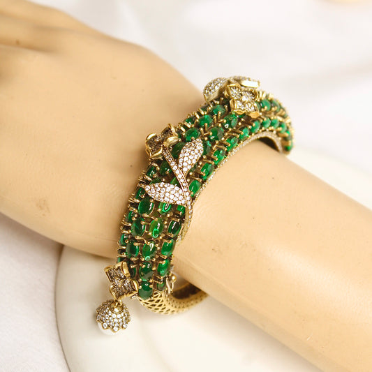 Emerald Green Beaded Leaf Motif Layered Kada – product view 4
